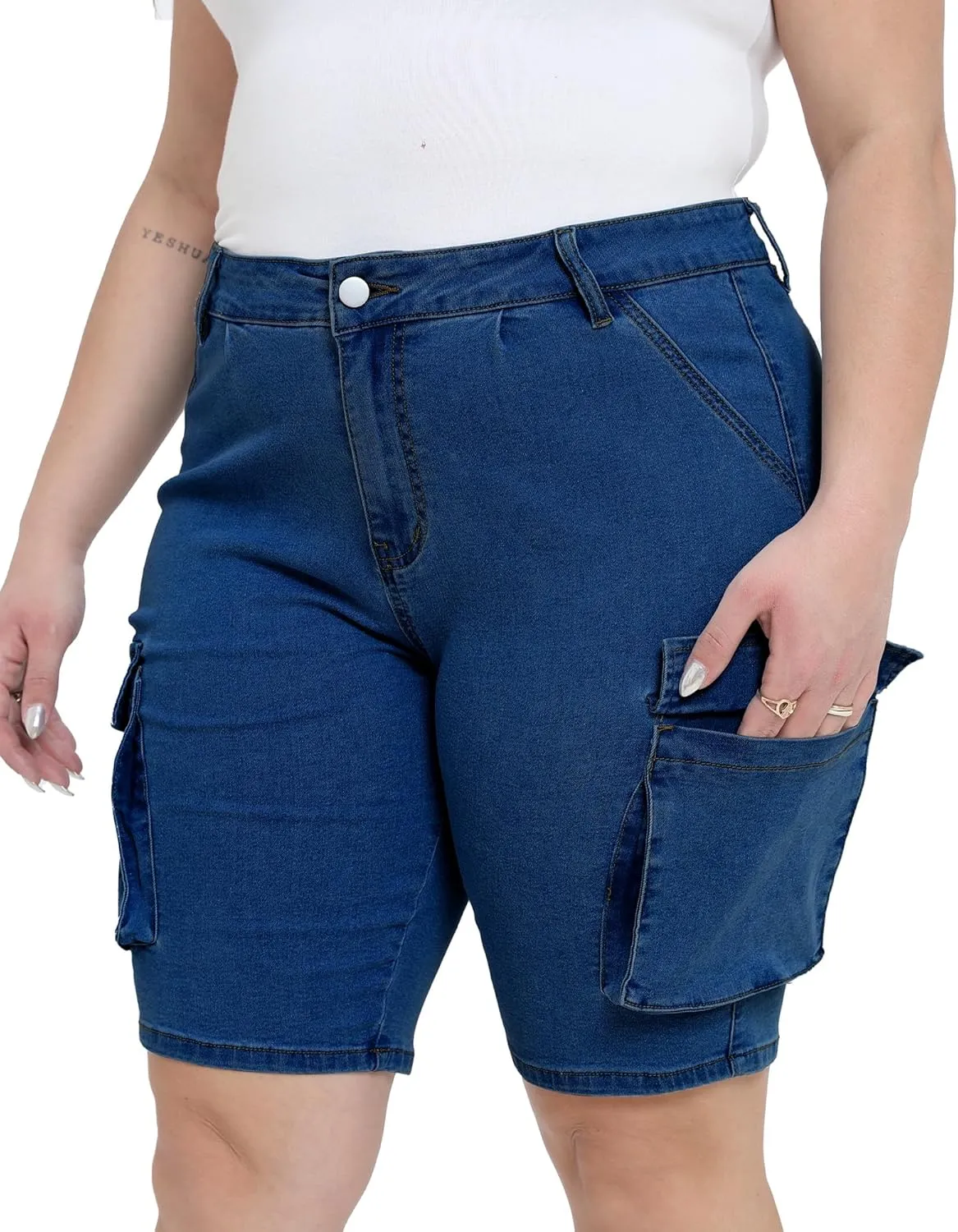 Womens Plus Size Jean Shorts Stretchy Cargo Bermuda Shorts High Waisted Y2k Denim Shorts