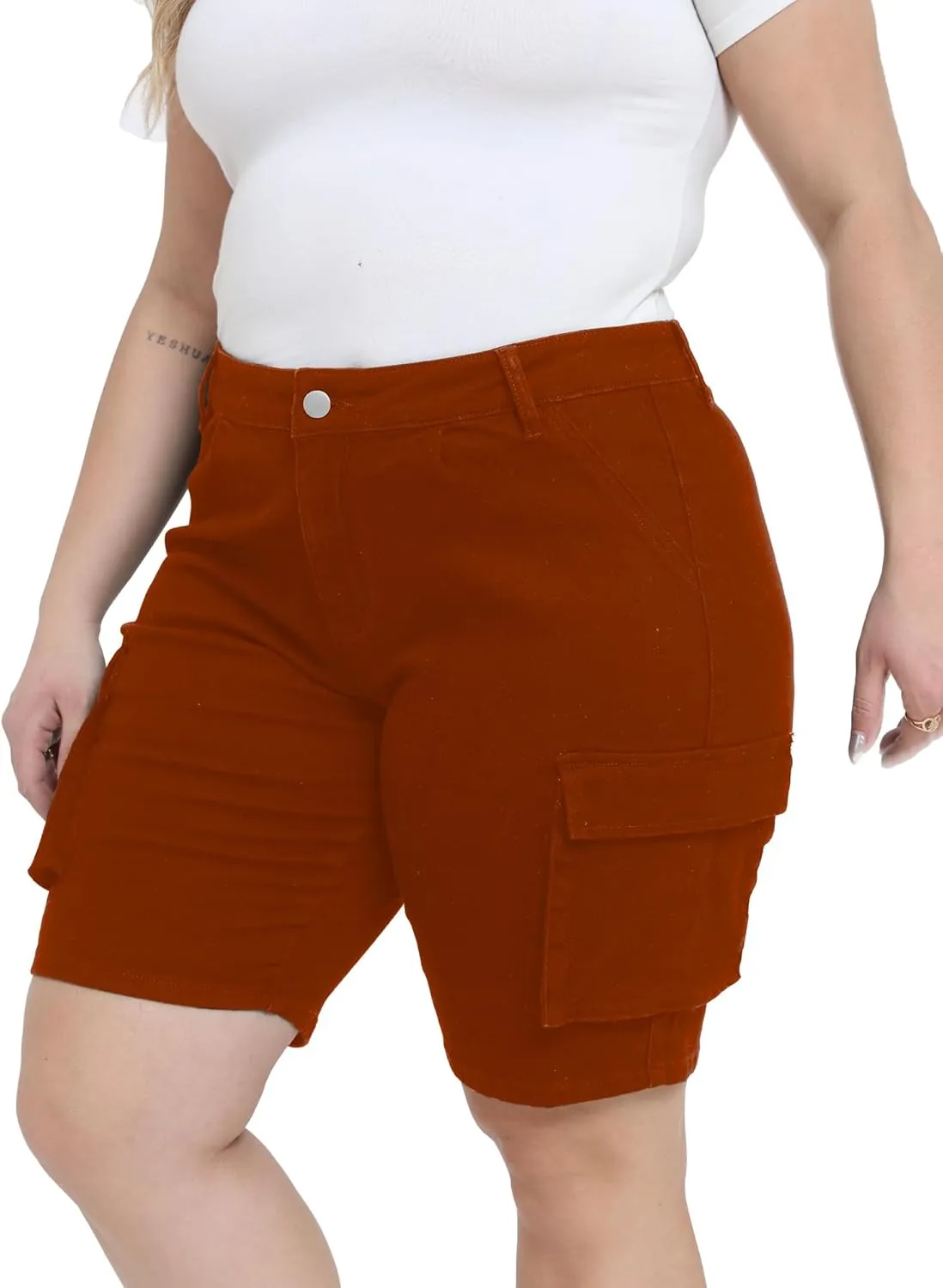 Womens Plus Size Jean Shorts Stretchy Cargo Bermuda Shorts High Waisted Y2k Denim Shorts