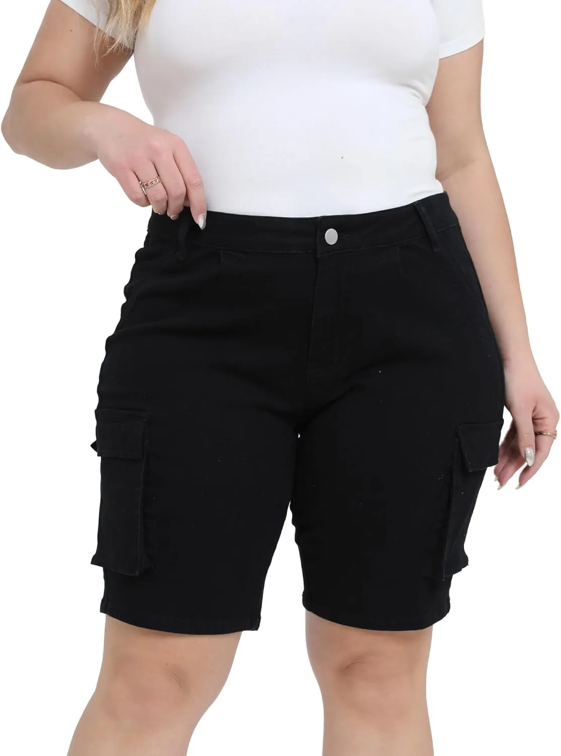 Womens Plus Size Jean Shorts Stretchy Cargo Bermuda Shorts High Waisted Y2k Denim Shorts