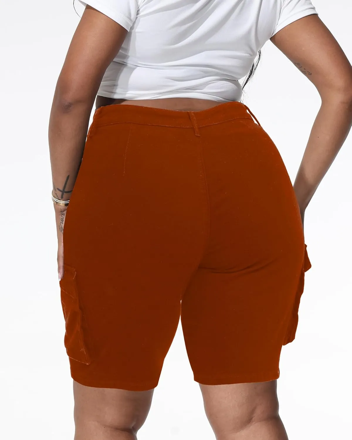 Womens Plus Size Jean Shorts Stretchy Cargo Bermuda Shorts High Waisted Y2k Denim Shorts