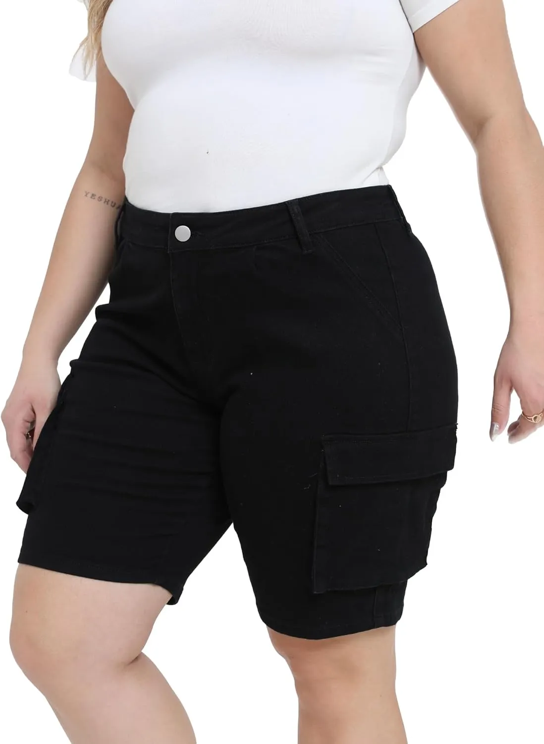 Womens Plus Size Jean Shorts Stretchy Cargo Bermuda Shorts High Waisted Y2k Denim Shorts