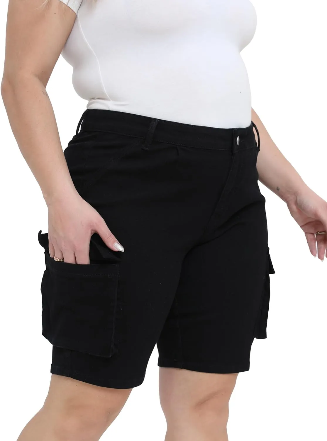 Womens Plus Size Jean Shorts Stretchy Cargo Bermuda Shorts High Waisted Y2k Denim Shorts