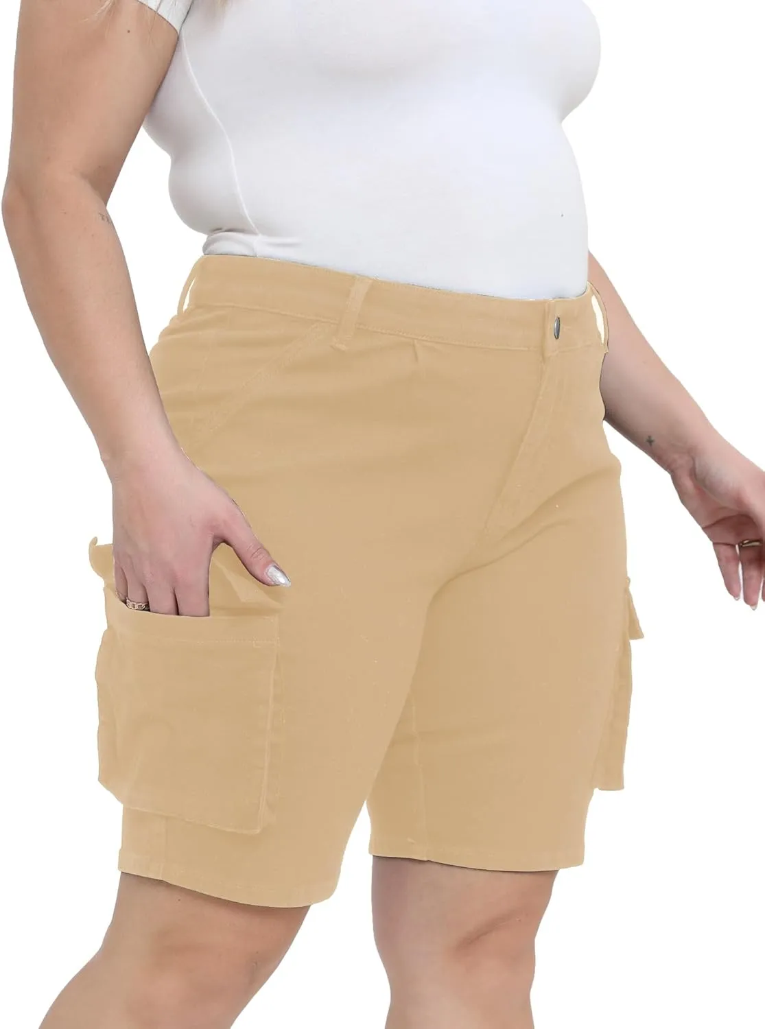 Womens Plus Size Jean Shorts Stretchy Cargo Bermuda Shorts High Waisted Y2k Denim Shorts