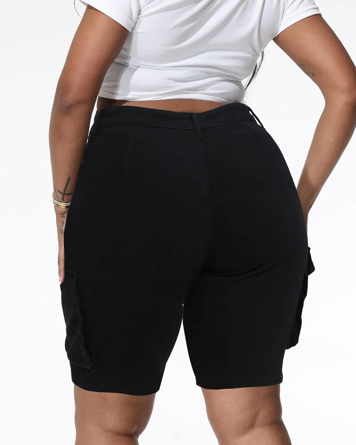 Womens Plus Size Jean Shorts Stretchy Cargo Bermuda Shorts High Waisted Y2k Denim Shorts