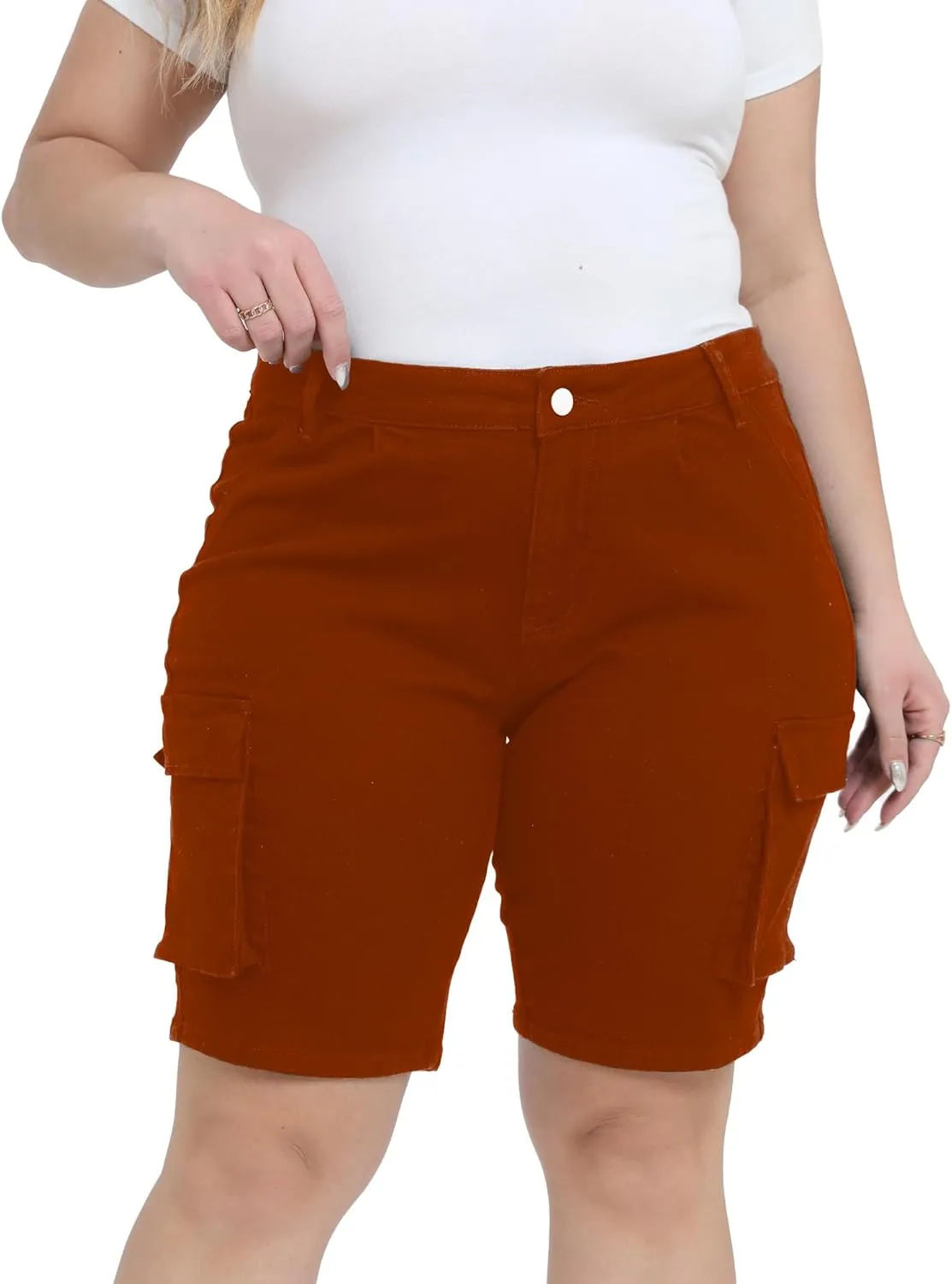 Womens Plus Size Jean Shorts Stretchy Cargo Bermuda Shorts High Waisted Y2k Denim Shorts