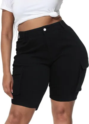 Womens Plus Size Jean Shorts Stretchy Cargo Bermuda Shorts High Waisted Y2k Denim Shorts