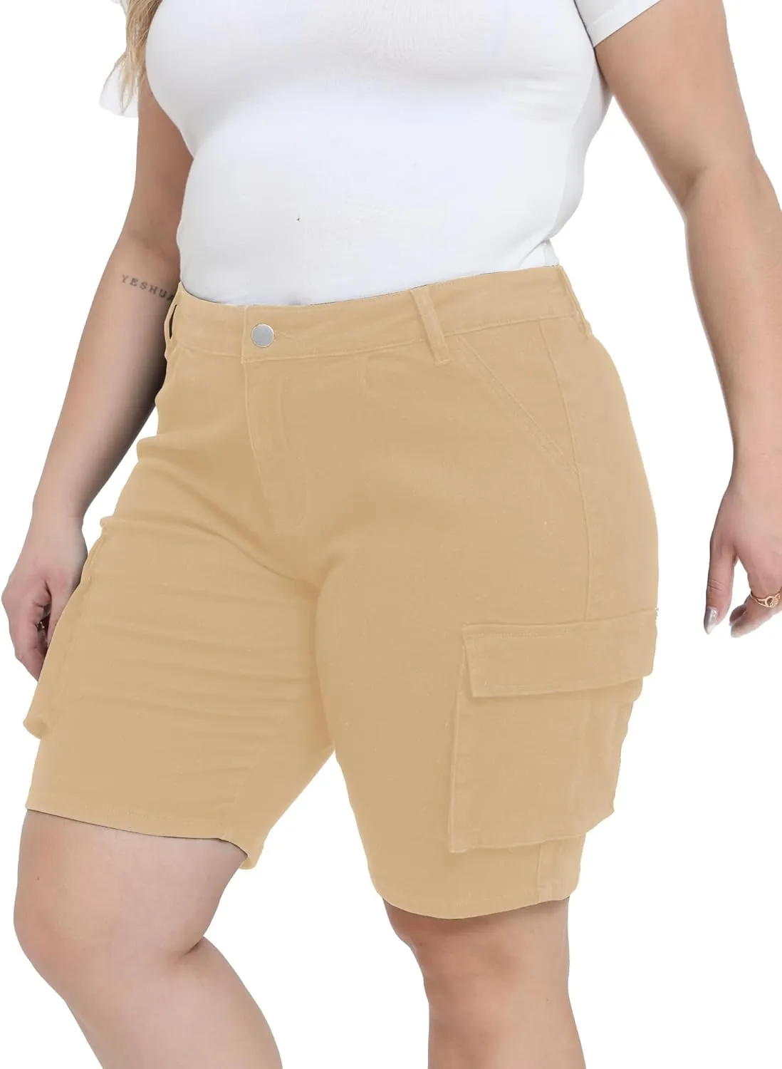 Womens Plus Size Jean Shorts Stretchy Cargo Bermuda Shorts High Waisted Y2k Denim Shorts
