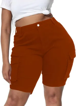 Womens Plus Size Jean Shorts Stretchy Cargo Bermuda Shorts High Waisted Y2k Denim Shorts