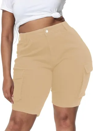 Womens Plus Size Jean Shorts Stretchy Cargo Bermuda Shorts High Waisted Y2k Denim Shorts