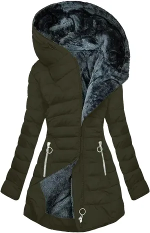 Women's Puffer Jacket Zip Up Coats with Pockets Winter Warm Hooded Outerwear Plain Long Down Jackets Comfy Parkas