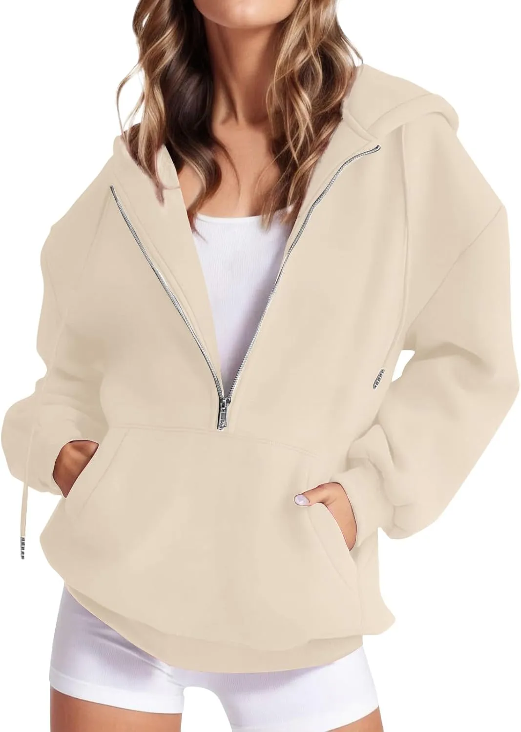 Womens Quarter Zip Pullover Long Sleeve Half Zip Hoodies Fleece Oversized Sweatshirt Fall Sweatshirts with Pockets