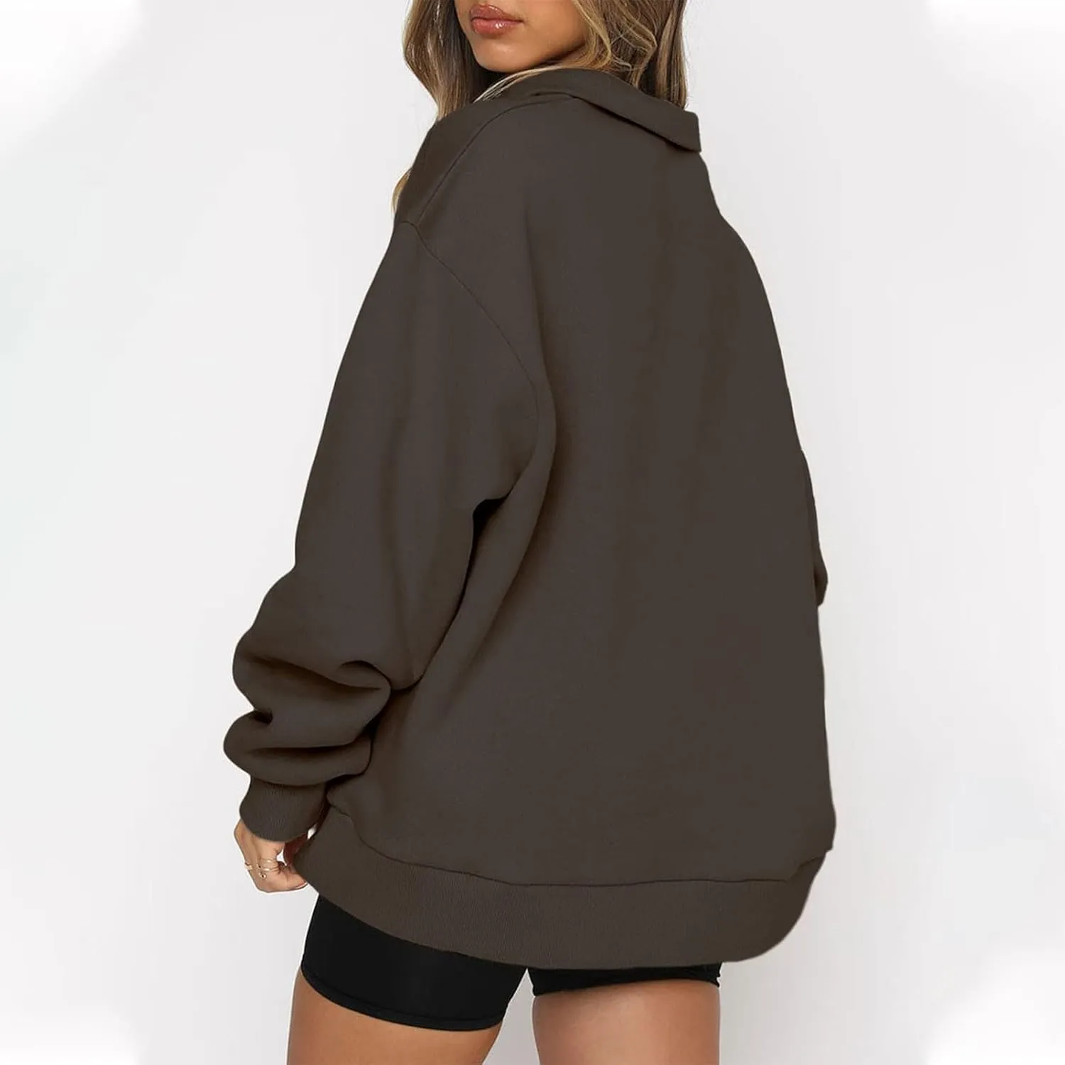 Womens Quarter Zip Pullover Loose Collared Oversized Sweatshirt Preppy Long Sleeve Fleece Hoodie Sweater for Teen Girl