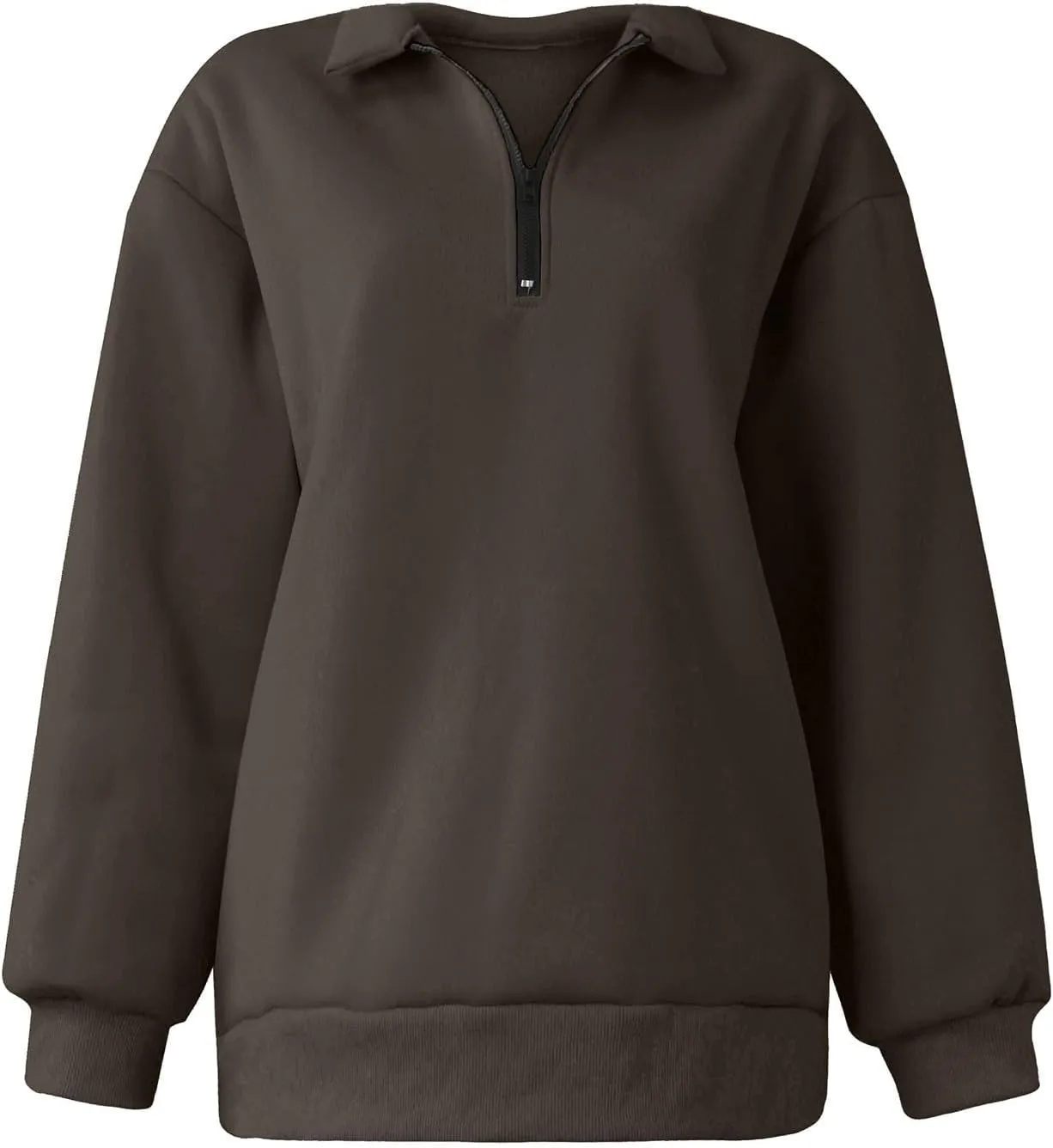 Womens Quarter Zip Pullover Loose Collared Oversized Sweatshirt Preppy Long Sleeve Fleece Hoodie Sweater for Teen Girl