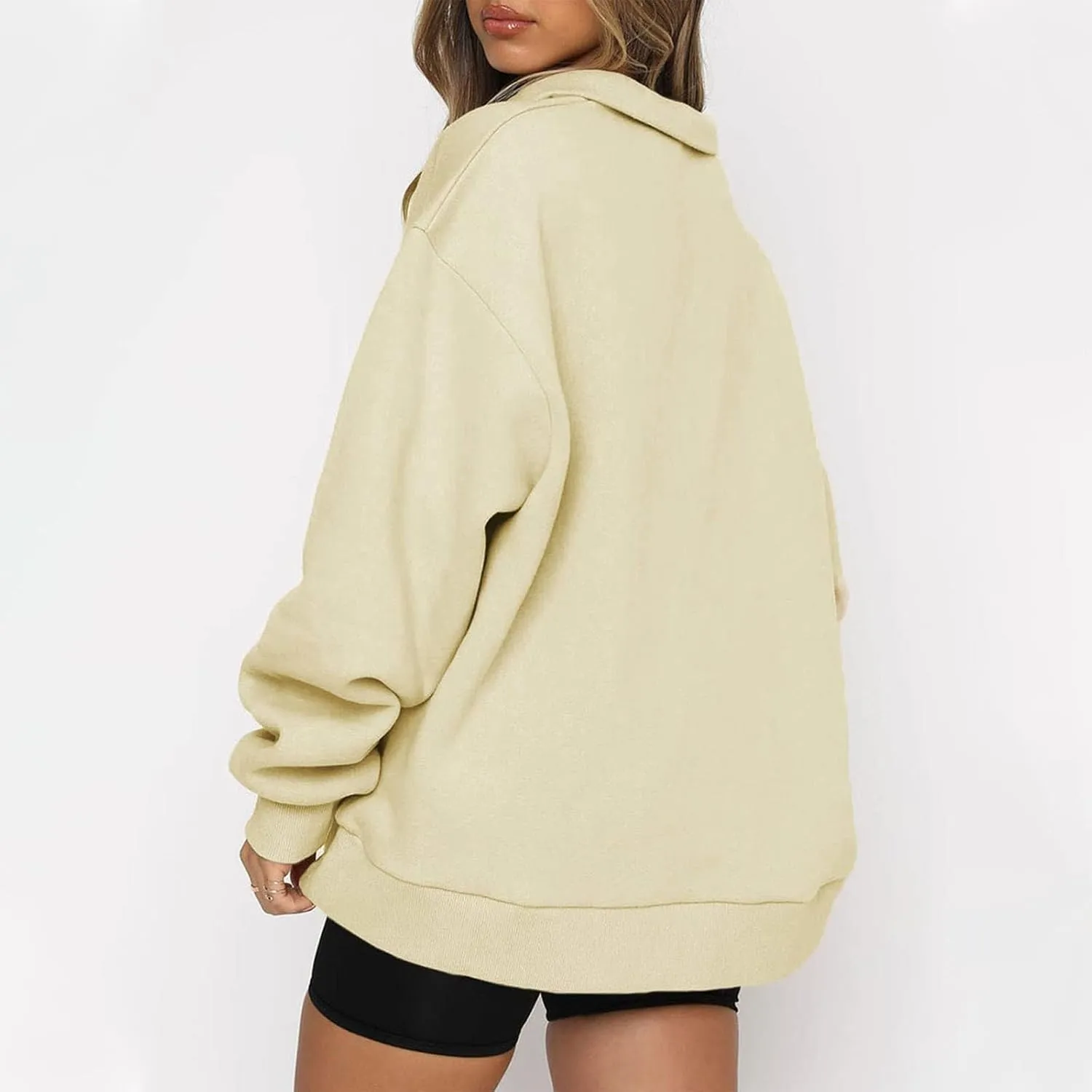 Womens Quarter Zip Trendy Sweatshirts Plain Oversized Long Sleeve Loose Fit Casual Pullover Tops Fall Y2K Clothes