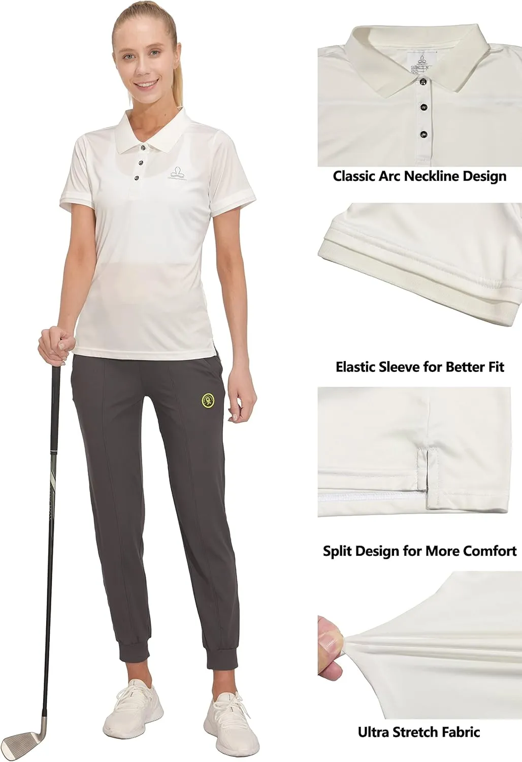 Women's Quick Dry Polo Shirt Short Sleeve Golf Shirt Stretch UV Protection Sports T-Shirt