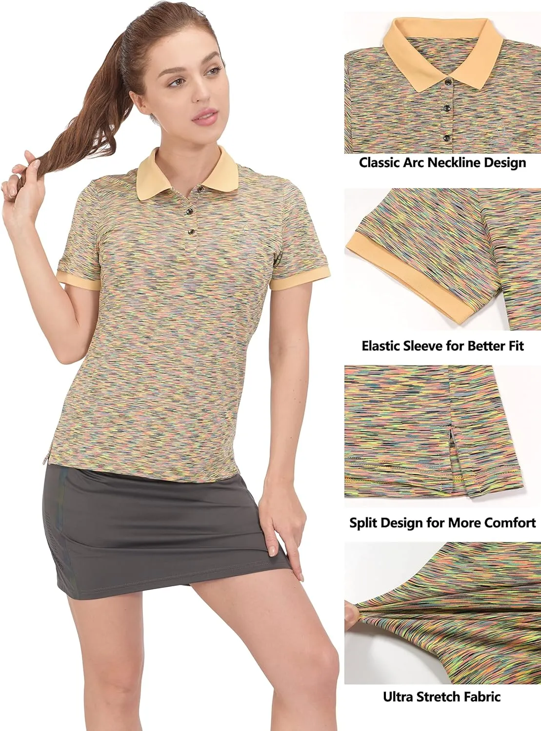 Women's Quick Dry Polo Shirt Short Sleeve Golf Shirt Stretch UV Protection Sports T-Shirt