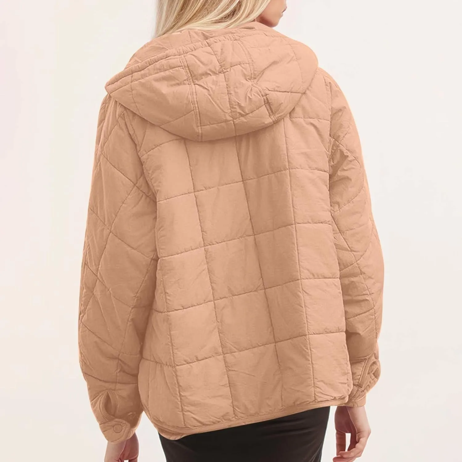 Women's Quilted Warm Puffer Jacket Winter Packable Pullover Down Coat Oversized Hoodie Lightweight Long Sleeve Outwear
