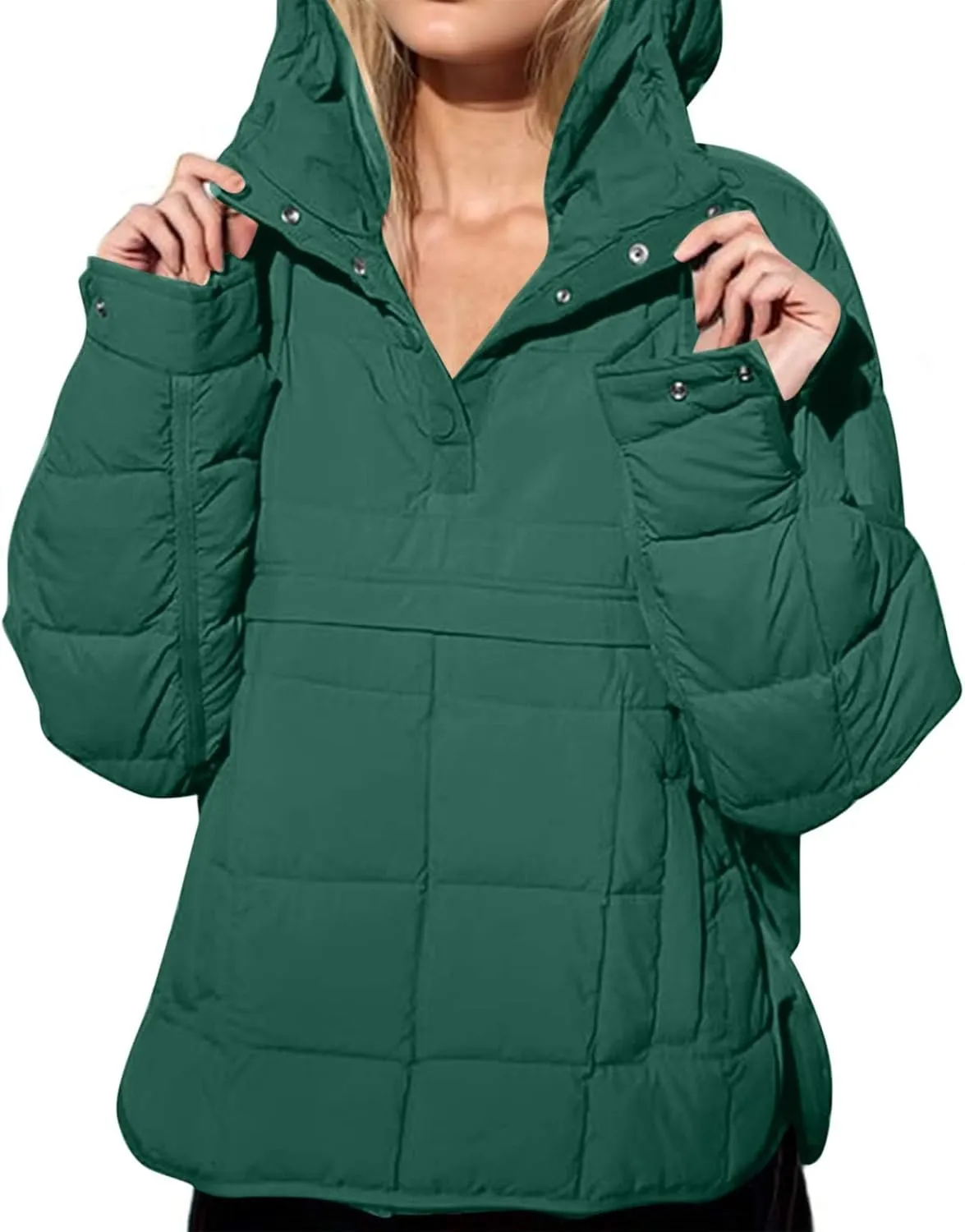 Women's Quilted Warm Puffer Jacket Winter Packable Pullover Down Coat Oversized Hoodie Lightweight Long Sleeve Outwear