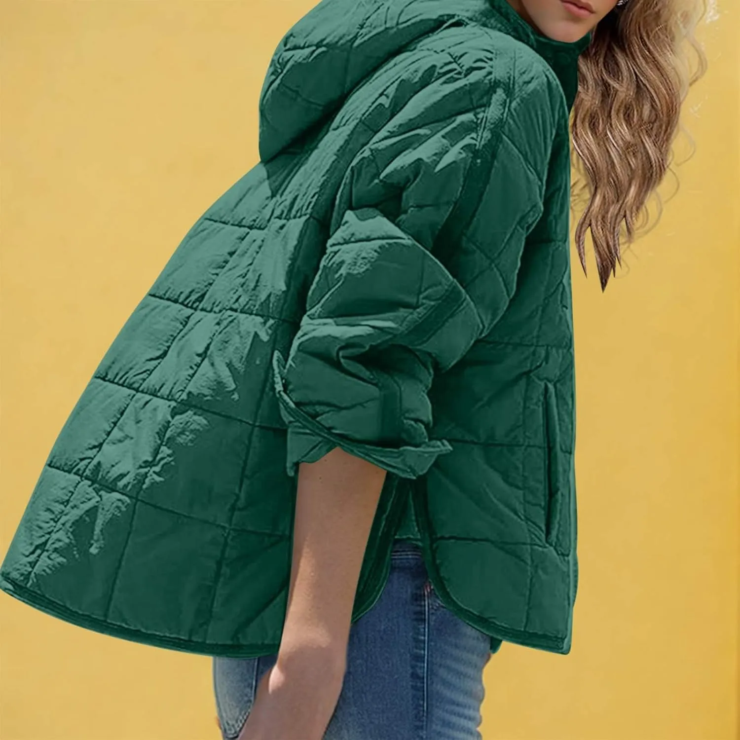 Women's Quilted Warm Puffer Jacket Winter Packable Pullover Down Coat Oversized Hoodie Lightweight Long Sleeve Outwear