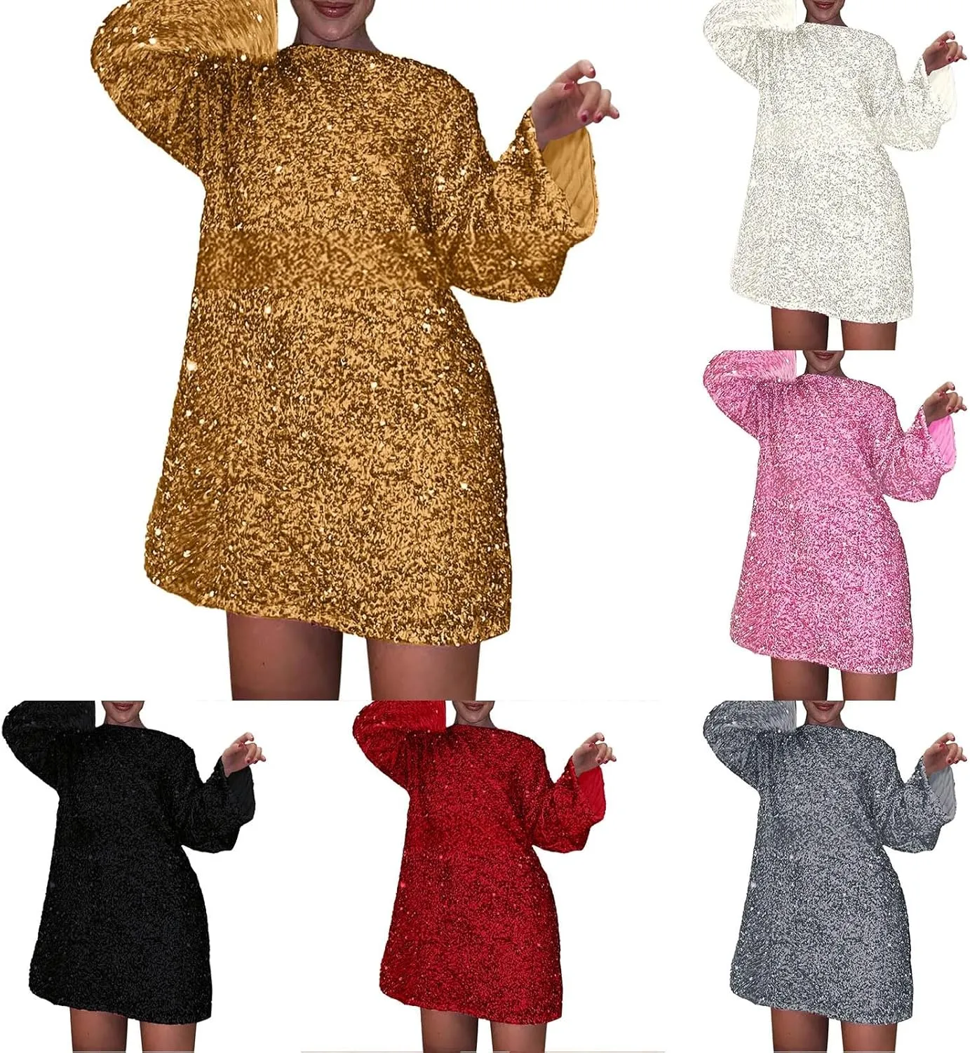 Womens Sequin Warmy Oversized Crewneck Sweatshirts Dress Sparkly Glitter Pullover Long Sleeve Outfits with Bow Ribbon