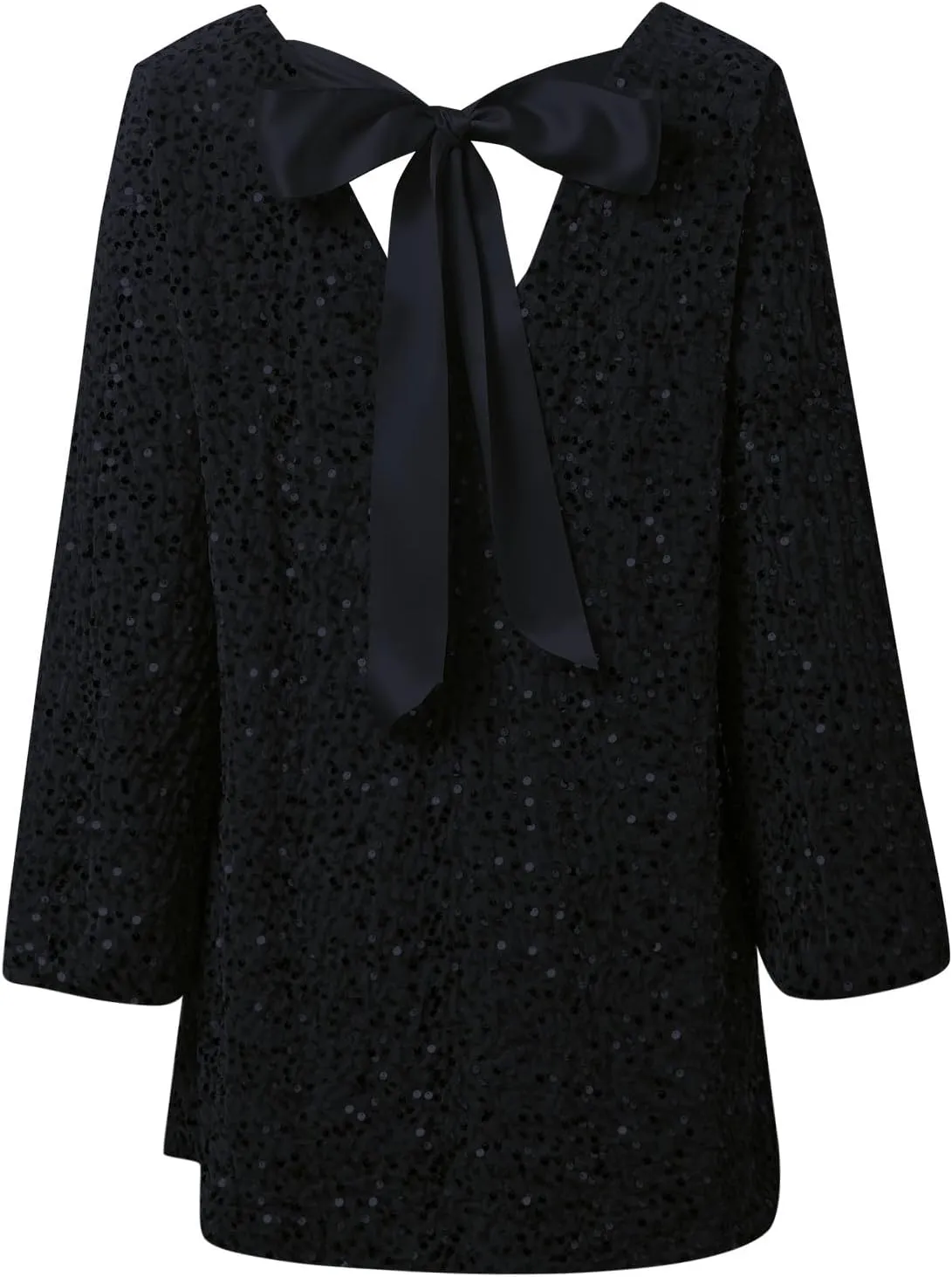 Womens Sequin Warmy Oversized Crewneck Sweatshirts Dress Sparkly Glitter Pullover Long Sleeve Outfits with Bow Ribbon