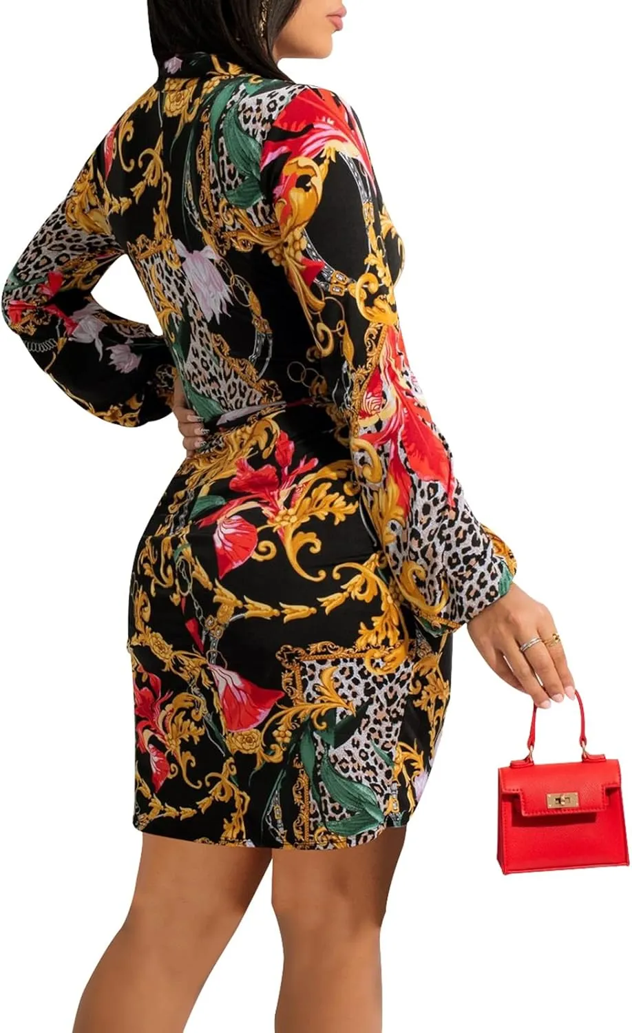 Women's Sexy Faux Wrap V Neck Collar Long Sleeve Mini Shirt Dress Casual Loose Blouses