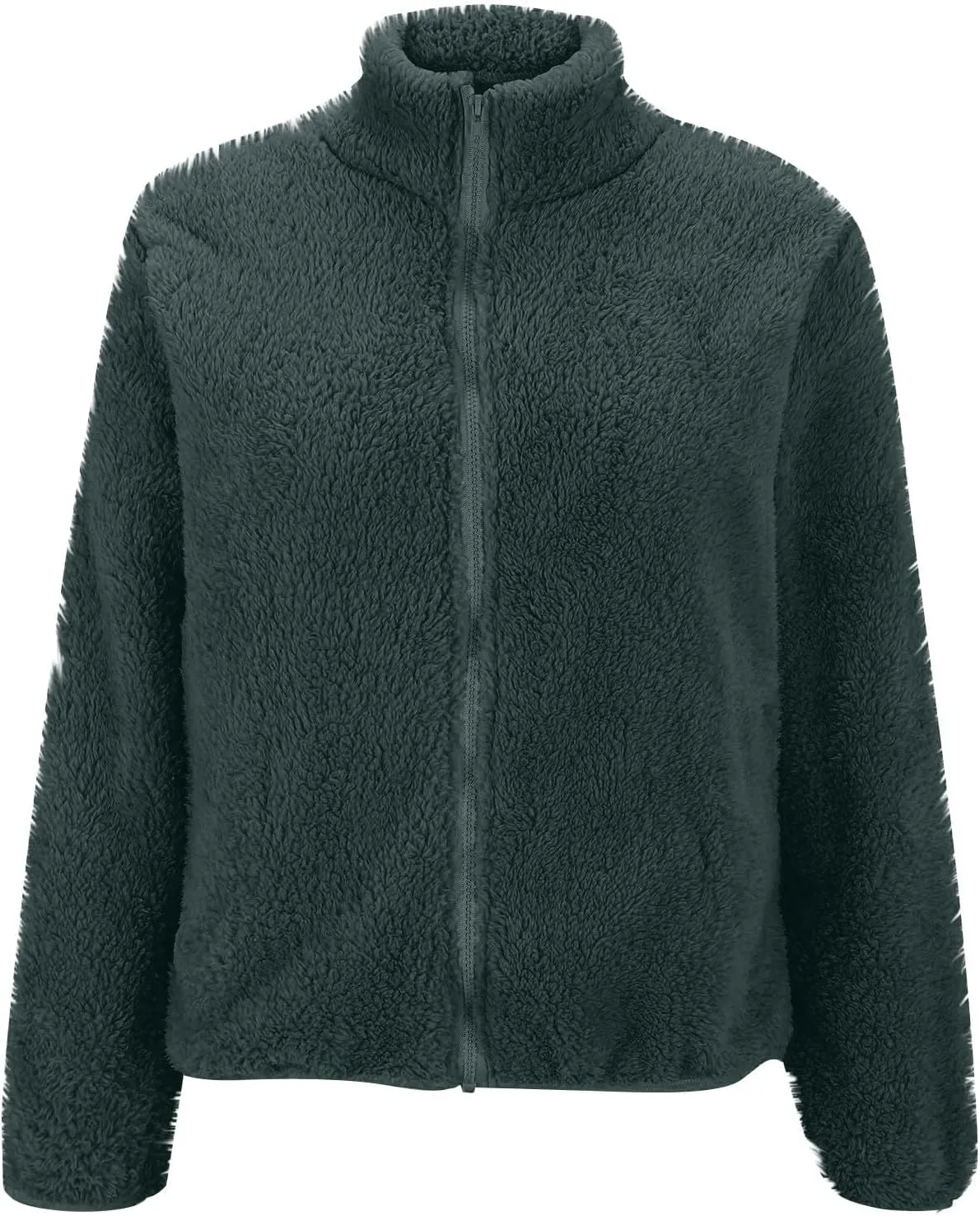 Womens Sherpa Jacket Winter Warm Fleece Zip Up Jacket Lightweight Long Sleeve Sweatshirts Casual Stand Collar Coats