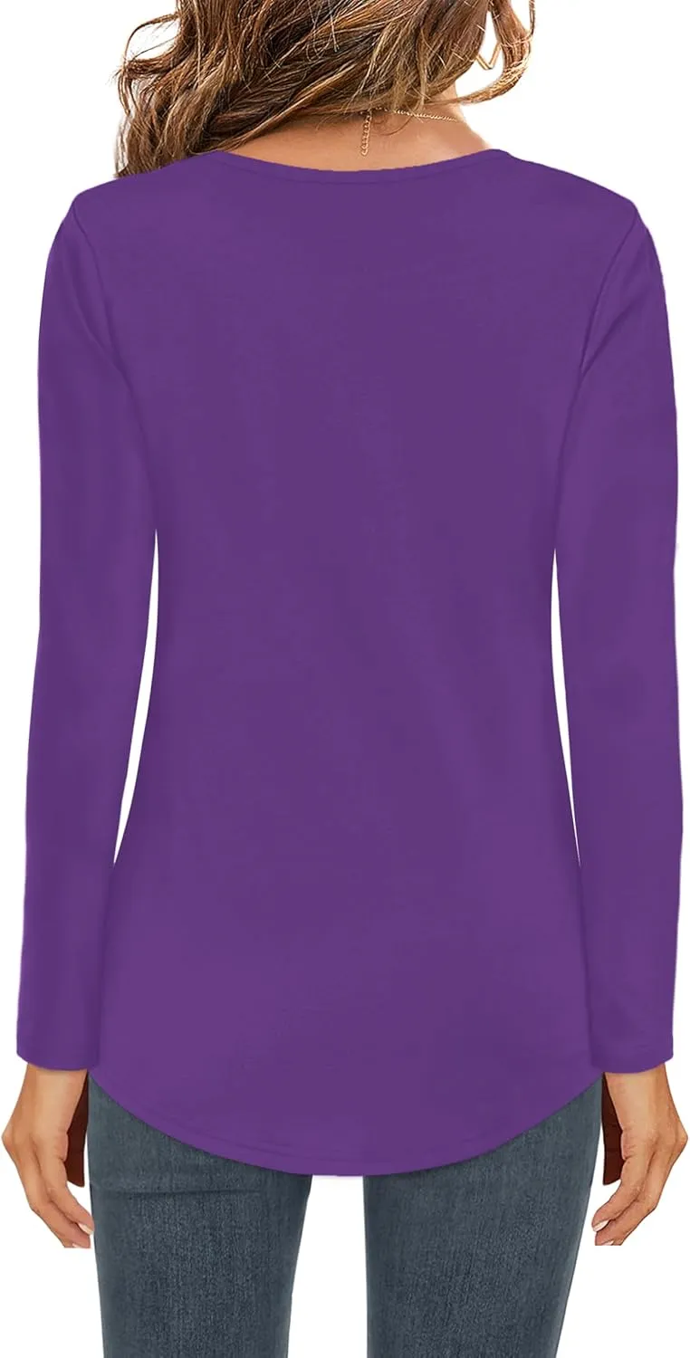 Womens Shirt Long Sleeve V Neck T-Shirt Cotton Tops Basic Tees