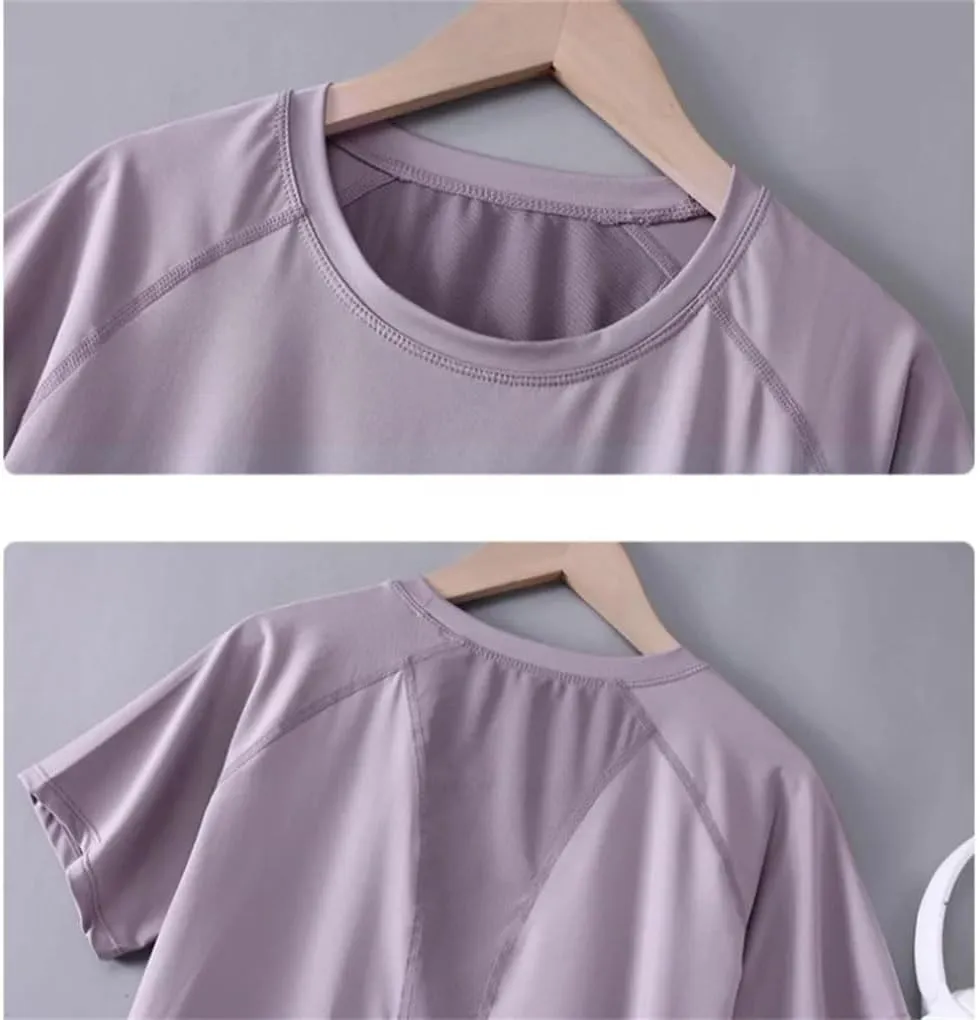 Women's Short Sleeve T-Shirts Breathable Quick-Dry Fitness Casual Sport T-Shirt Yoga Tops