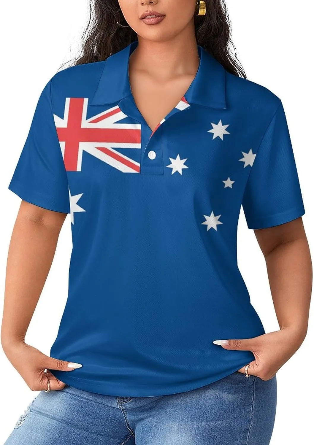 Women's Sport Australian Flag Polo-Shirt Soft Short-Sleeve Polo-Shirt for Women