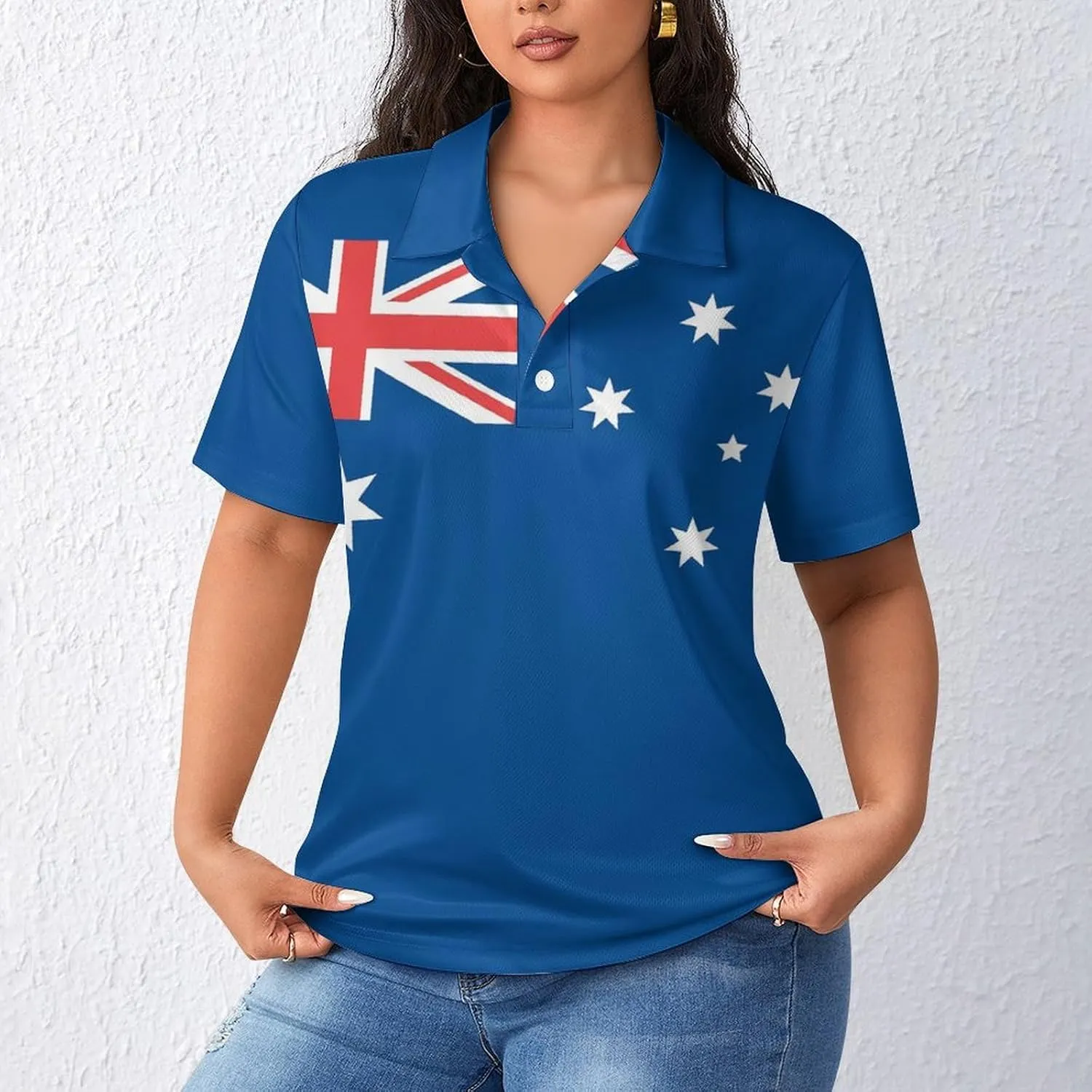 Women's Sport Australian Flag Polo-Shirt Soft Short-Sleeve Polo-Shirt for Women