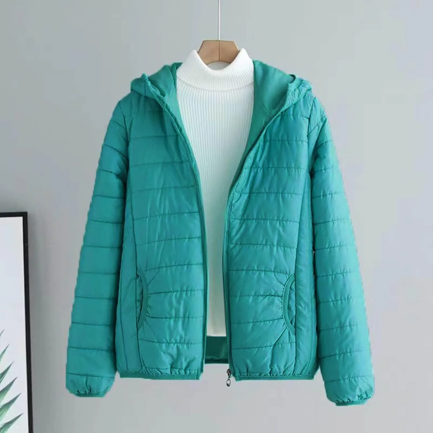 Womens Temperament Thicken Winter Puffer Coats Hooded Pocket Zipper Daily Outdoor Down Coat Casual Warm Fitted Overcoat