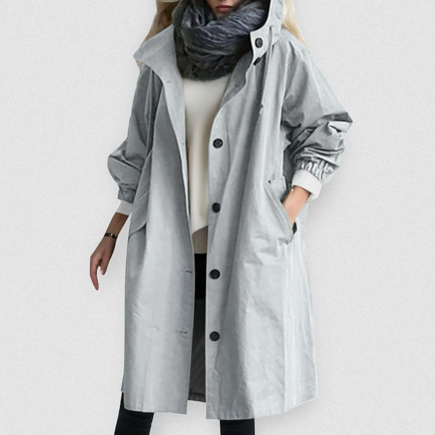 Womens Trench Coat Lightweight Raincoat Waterproof Long Hooded Trench Coat Lined Plus Size Windbreaker Elegant Jacket