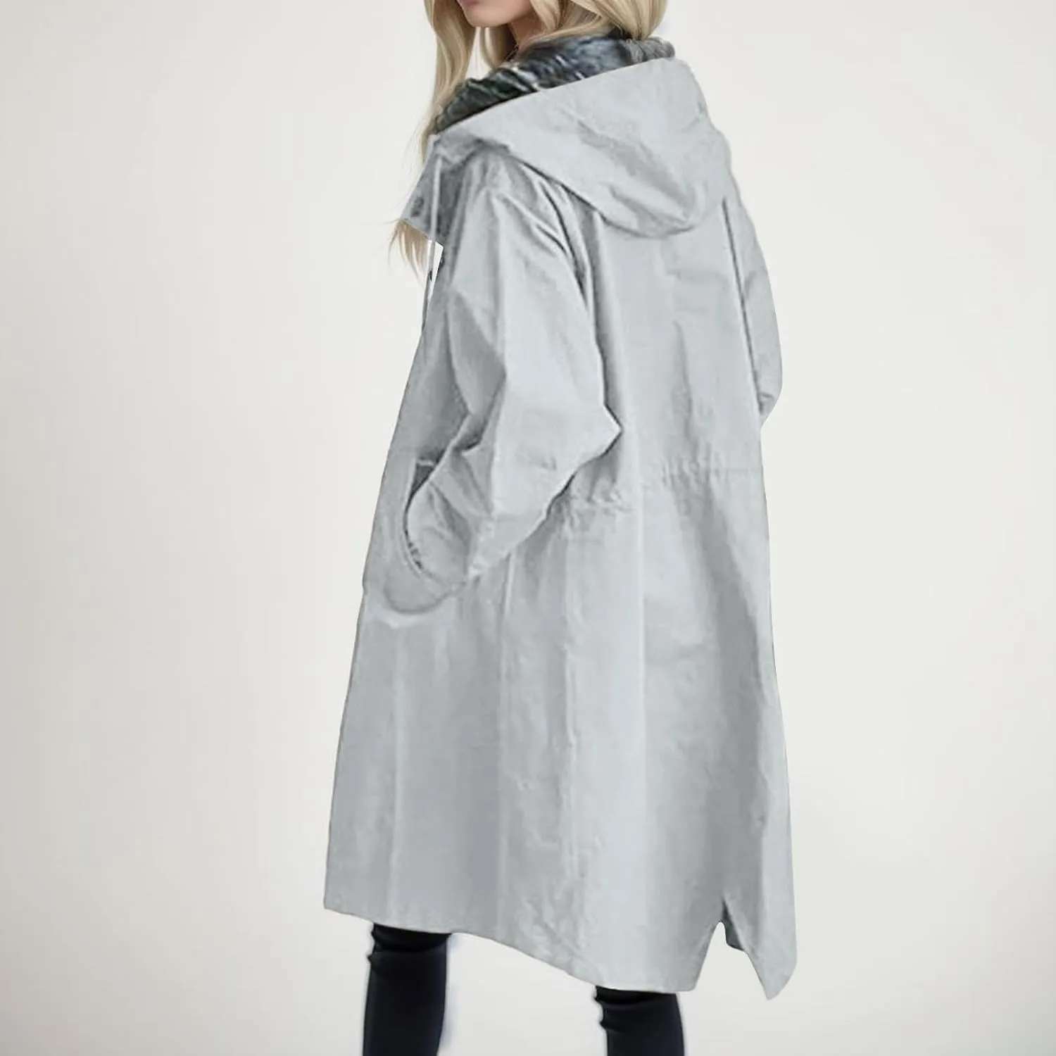 Womens Trench Coat Lightweight Raincoat Waterproof Long Hooded Trench Coat Lined Plus Size Windbreaker Elegant Jacket