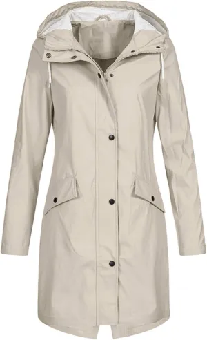 Womens Trench Coat Solid Hooded Jacket Windproof Outdoor Coat Plus Women'S Double Breasted Mid-Length Belted