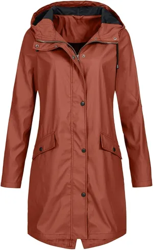 Womens Trench Coat Solid Hooded Jacket Windproof Outdoor Coat Plus Women'S Double Breasted Mid-Length Belted