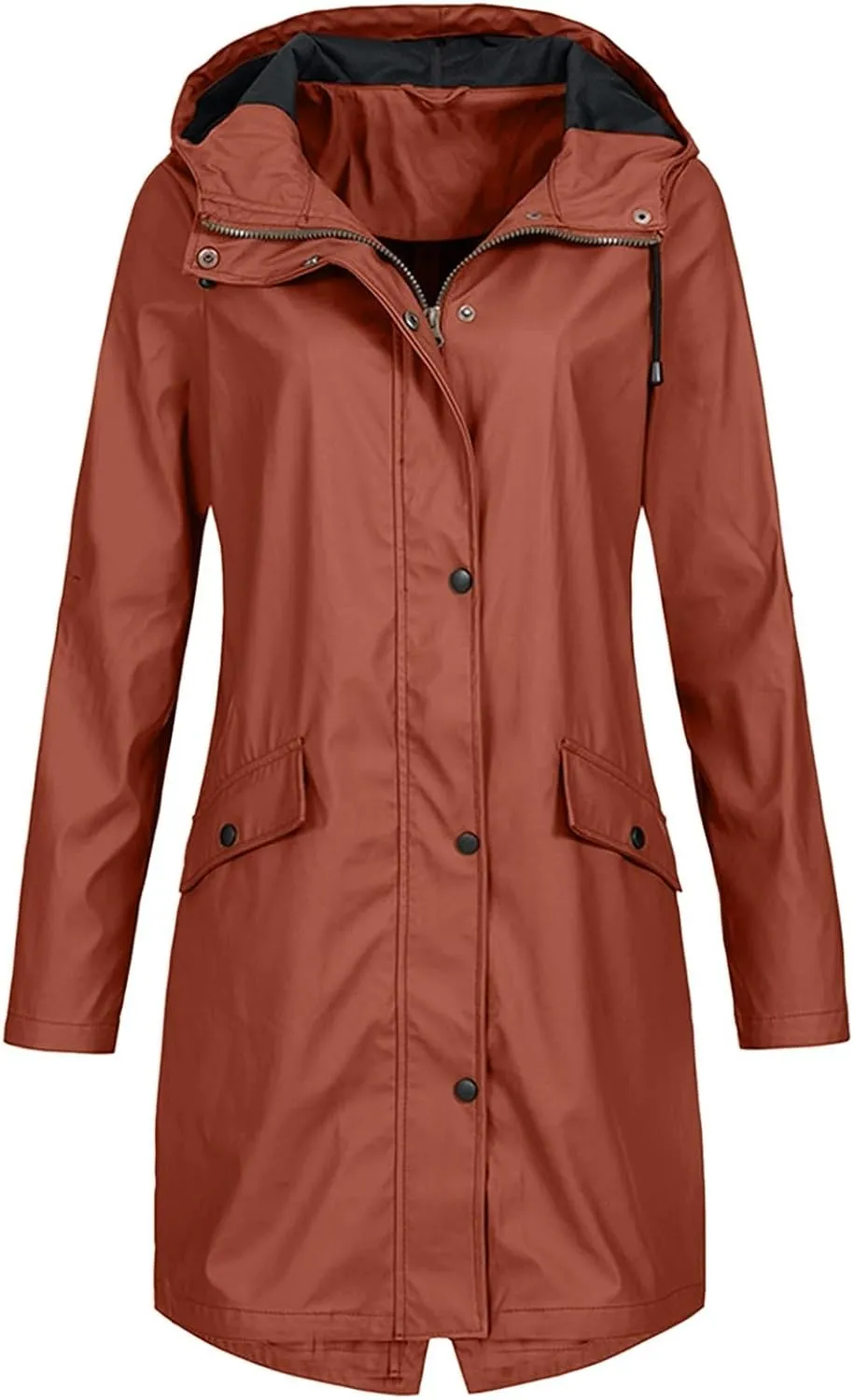 Womens Trench Coat Solid Hooded Jacket Windproof Outdoor Coat Plus Women'S Double Breasted Mid-Length Belted