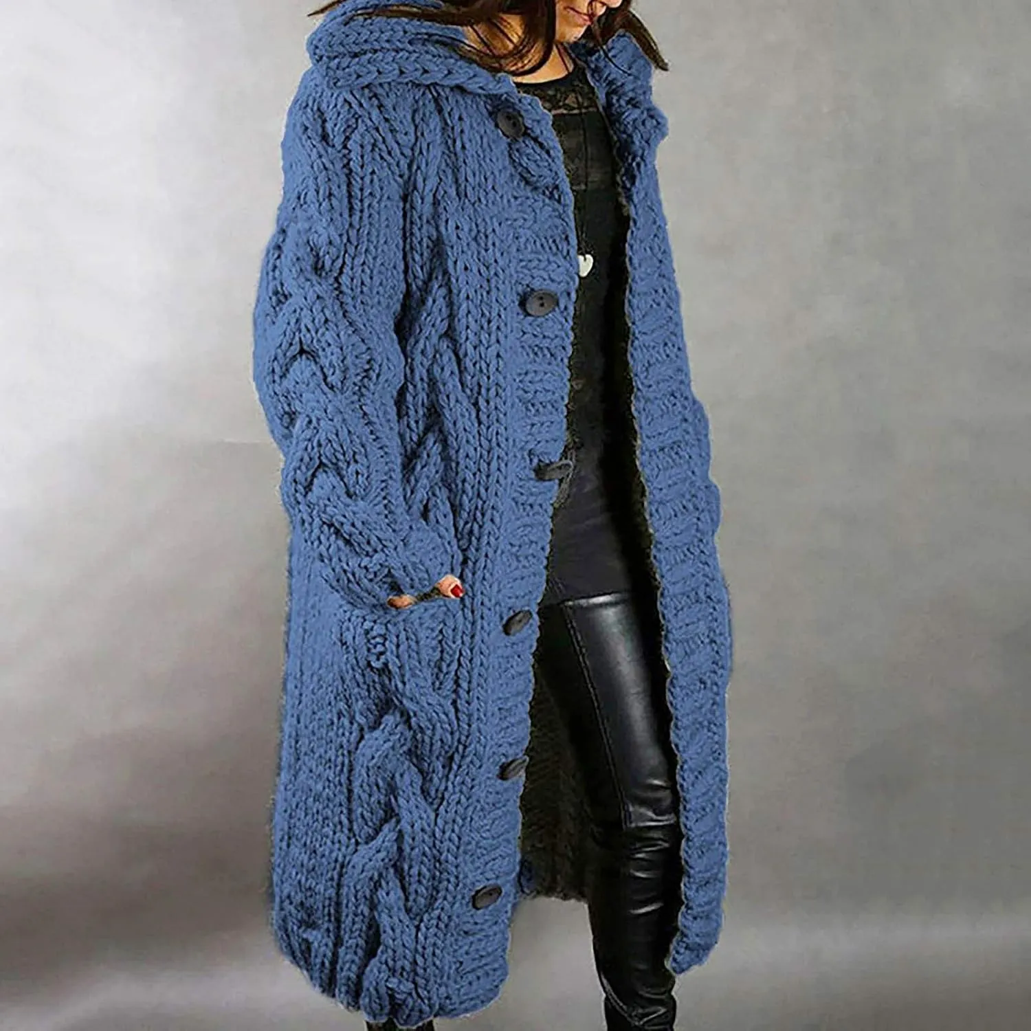 Women's Trench Coats Sleeves Long Size Hood Coat Pocket Large Women Breasted Women's Coat Overcoat with Belt