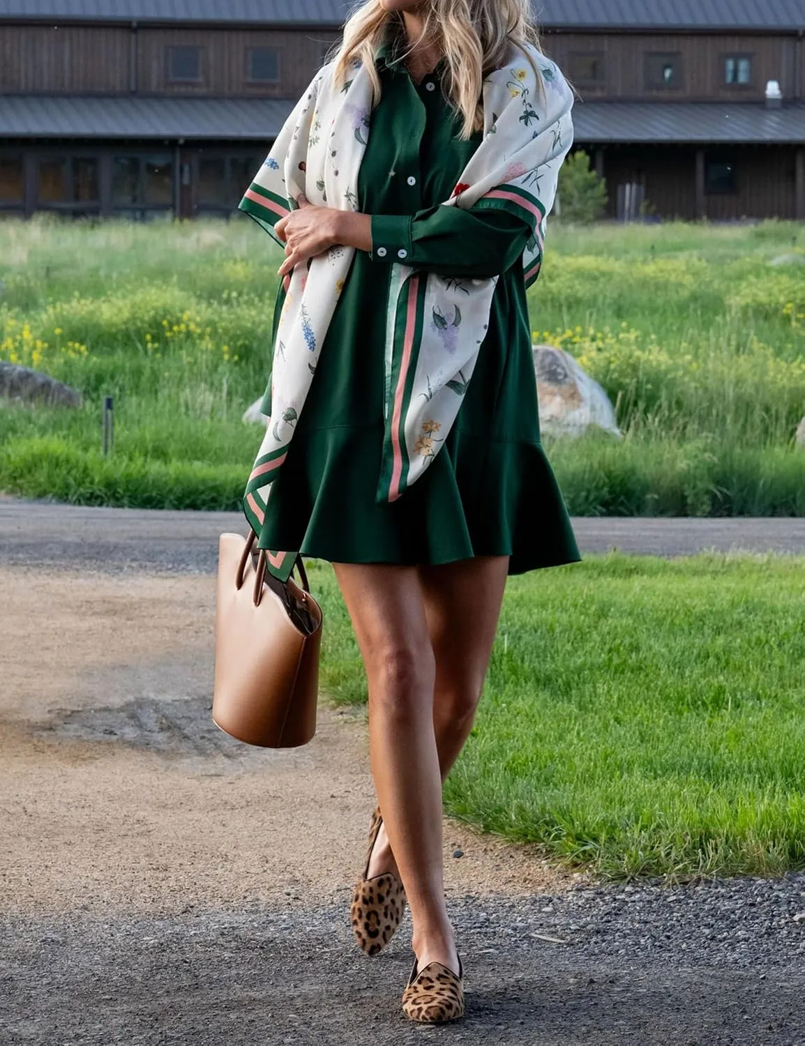 Women's Tunic Shirt Mini Dress Long Sleeve Cotton Drop Waist Collar Short Dress Button Up Ruffle Hem Shift Dresses