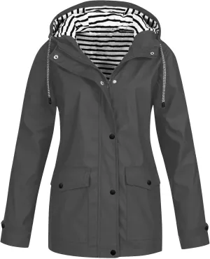 Women's Waterproof Rain Jacket Lightweight Long Hooded Windbreaker Raincoat for Hiking Travel Outdoor