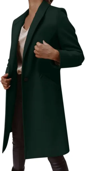 Women's Winter Coats Mid Long Wool Pea Coat Single Breasted Winter Overcoat Office Work Cardigan Peacoat Outerwear