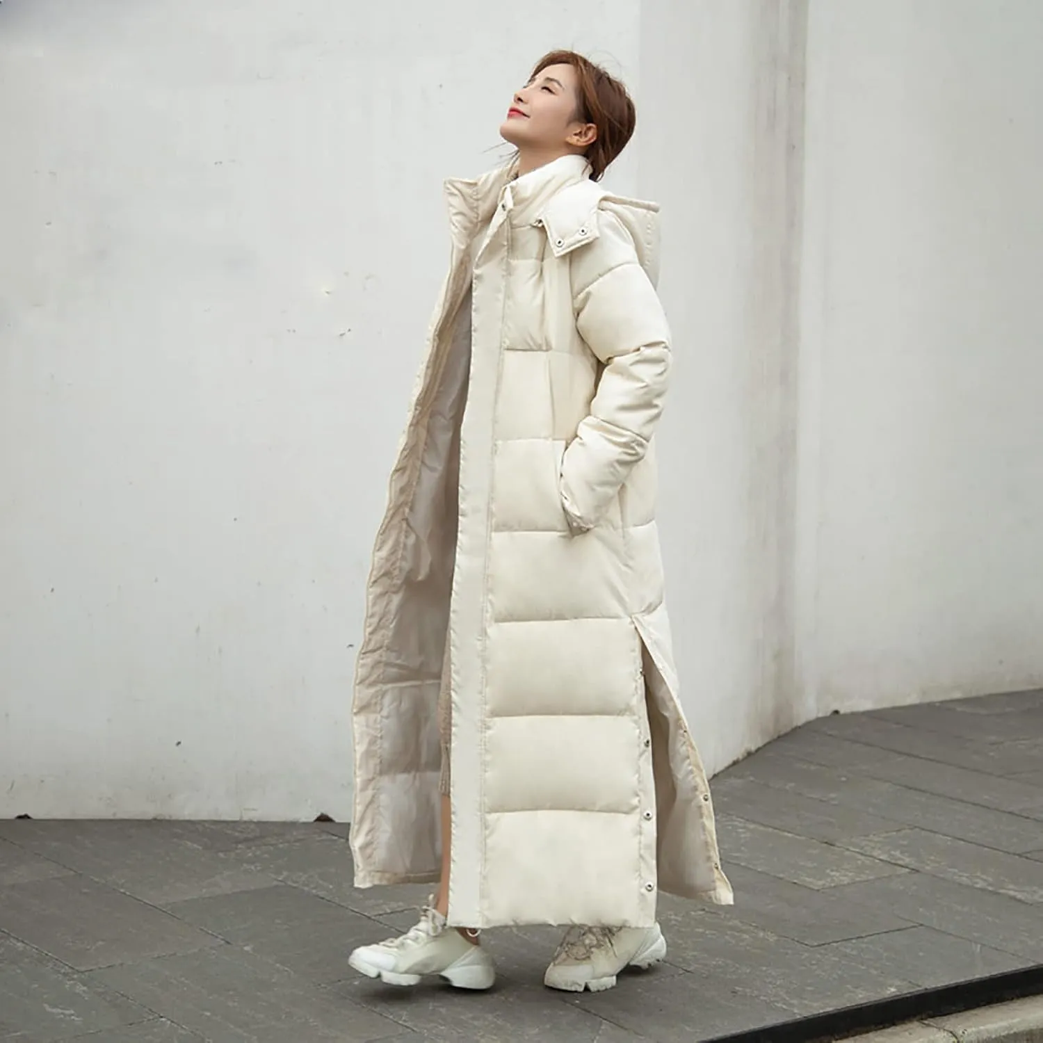 Womens Winter Coats Trendy Plus Size Long Down Coat Hooded Thickened Quilted Warm Maxi Parka Puffer Jackets Outerwear