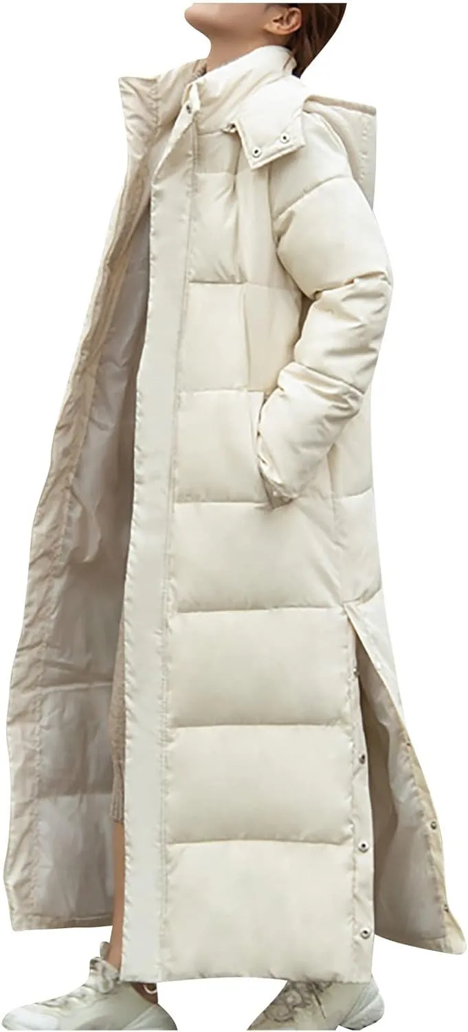 Womens Winter Coats Trendy Plus Size Long Down Coat Hooded Thickened Quilted Warm Maxi Parka Puffer Jackets Outerwear
