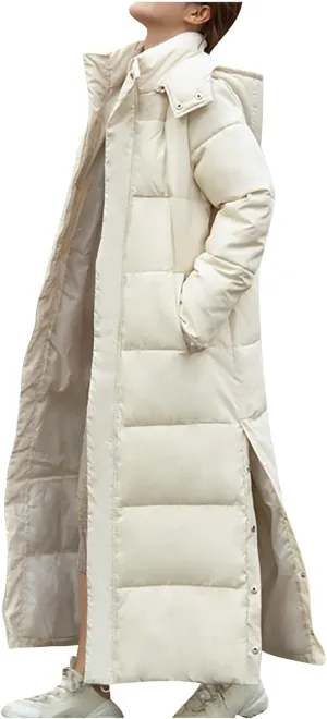 Womens Winter Coats Trendy Plus Size Long Down Coat Hooded Thickened Quilted Warm Maxi Parka Puffer Jackets Outerwear