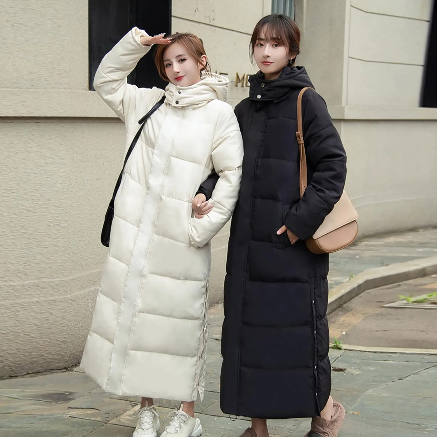 Womens Winter Coats Trendy Plus Size Long Down Coat Hooded Thickened Quilted Warm Maxi Parka Puffer Jackets Outerwear