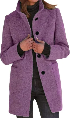 Womens Winter Long Pea Coats Wool Blend Peacoat Thicken Blazer Stand Collar Single Breasted Wool Coats 2024