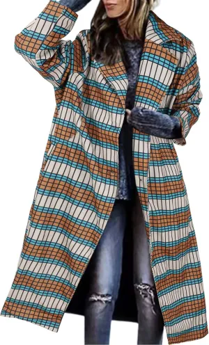 Women's Winter Wool Coat Casual Down Lapel Plush Plaid Coat Loose Long Coat Coat for Women Woman Coat Women's