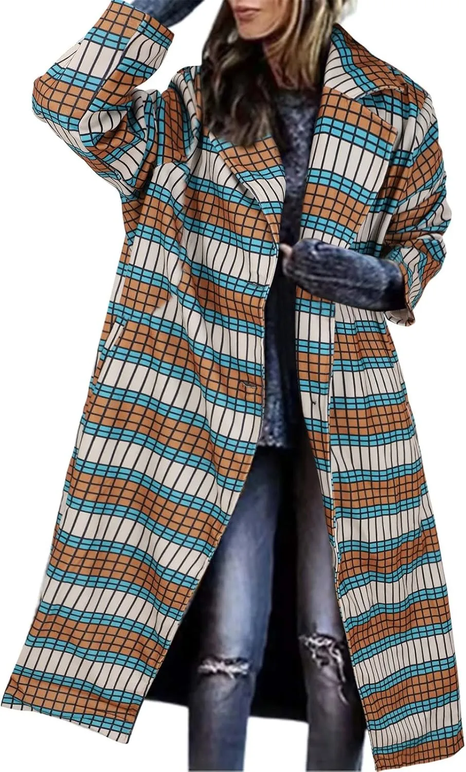Women's Winter Wool Coat Casual Down Lapel Plush Plaid Coat Loose Long Coat Coat for Women Woman Coat Women's