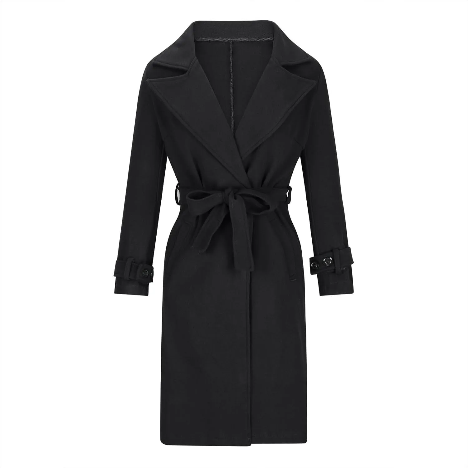 Womens Wool Blend Trench Coats Belted Notched Lapel Collar Overcoats Business Casual Long Sleeve Fashion Jackets