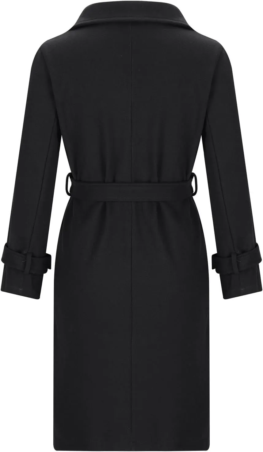 Womens Wool Blend Trench Coats Belted Notched Lapel Collar Overcoats Business Casual Long Sleeve Fashion Jackets